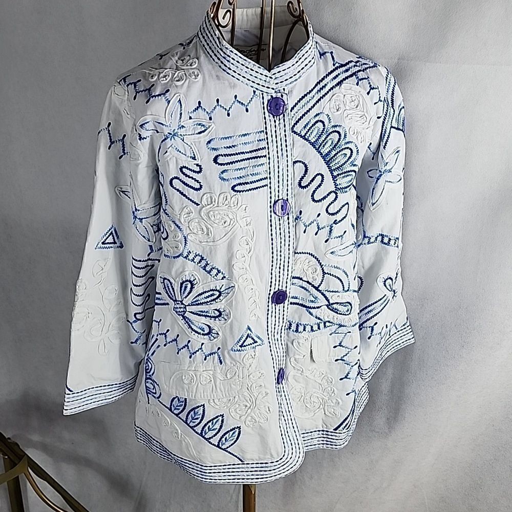 100% Cotton Embroidered Jacket with Mandarin Collar